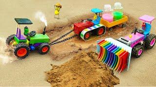 Diy tractor Rainbow Bulldozer making mini Road Construction | rescue Tractor stuck in Mud | HP Mini