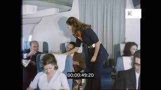 1970s Flight, Cabin Crew Serve Champagne to Plane Passengers, HD