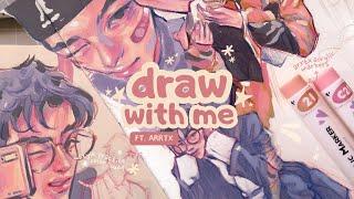 draw with me, filling a sketchbook page using arrtx acrylic markers ⊹ ࣪ ˖