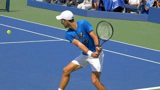 Novak Djokovic Backhand Slow Motion (Practice vs Match) - Tennis Backhand Technique Court Level View