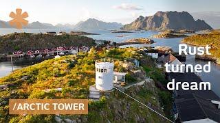 Couple transforms oil tank into panoramic home on tiny fjord Island