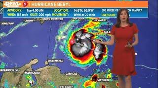 Tuesday 4am Tropical Update: Hurricane Beryl a Category 5 storm in the Caribbean Sea