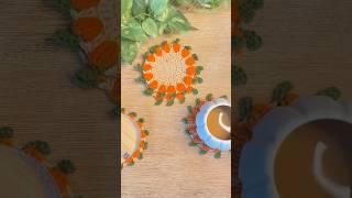 Crochet Pumpkin Coasters Pattern by Brunaticality #cozy #pumpkin #shortsvideo #coasters #falldecor