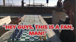 COFFEE CHESS FAN SEES ME ON THE BEACH AND WE PLAY!
