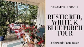 Rustic Red, White, & Blue Summer Porch Ideas Tour