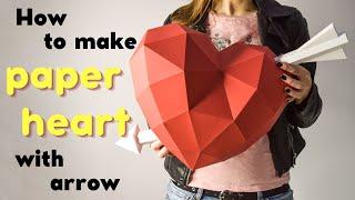 How to make Polygonal Heart with Arrow | DIY papercraft template for St Valentines Day decoration