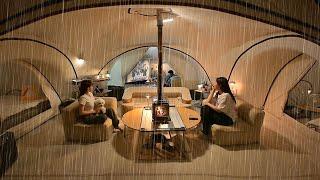 Long-term Camping in Rain with 4-Room Luxury Weekend Villa Tent