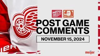 Dylan Larkin, Marco Kasper, Derek Lalonde Post Game Comments vs ANA | Nov. 15, 2024