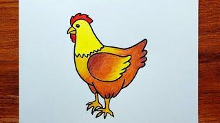 Hen Drawing || How to Draw Hen Step by Step || Hen Drawing Colour for Beginners..