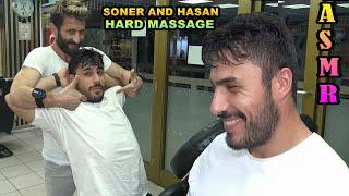 ASMR BARBER HARD MASSAGE (SONER AND HASAN) &LOUD CRACK& head, back, face, eyebrow, neck, ear massage