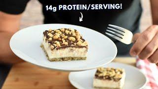 No-Bake HIGH PROTEIN cheesecake bars (healthy summer dessert!)