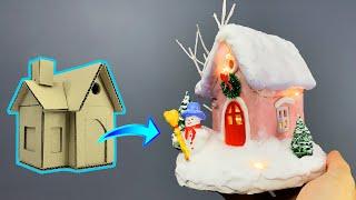 How to Make a Snowy Christmas House DIY Lamps Using Cardboard and Soft Air  Dry Clay