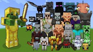 Zombie with Gold Armor & Golden Sword vs Every mob in Minecraft - Zombie with vs All mobs