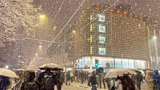 Zurich Christmas lights Lucy turn on 21.11.2024  Bahnhofstrasse winter snowfall walk Switzerland 4K