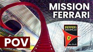 The Worlds Only Dynamic Attractions SFX Coaster! Ferrari World's Mission Ferrari | Front Row POV