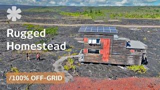 Solo girl terraforms lava field with off-grid oasis & rugged tiny home ️