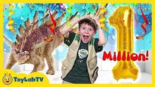 Giant 1 Million Subscribers Celebration & Toy Hunt for Dinosaur Surprise Toys from ToyLabTV