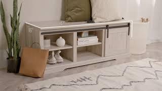 48" Sliding Grooved Door Entry Bench with Storage - Birch