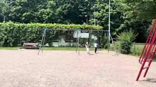 Ninja Prap playing on the swing with mom in Canada