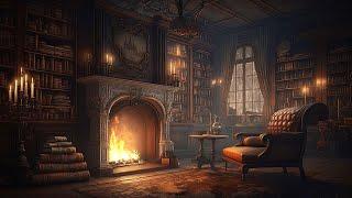 Ancient Library Ambience | Relaxing Thunder & Rain Sounds, Crackling Fireplace for Sleeping & Study