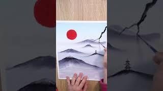 Japanese Mountains Painting with Acrylics #painting #japanesepainting #paintingforbeginners