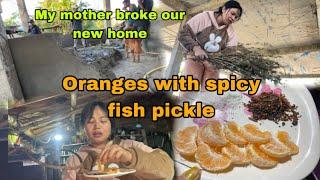 My mom destroyed our new home || making local style fish chilli pickle village vlog Arunachal