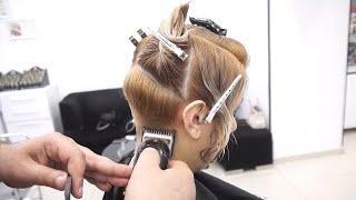 SUPER HAIRCUT - SHORT BLONDE UNDERCUT PIXIE BOB WITH SIDE BANGS