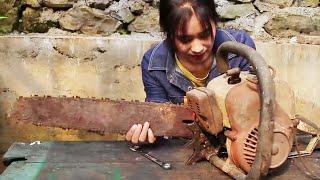 修复超大废弃油锯，生锈严重拉盘断裂Repair oversized abandoned chainsaw | 林果儿