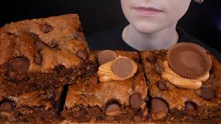 ASMR Homemade Chocolate Chip Reese's Peanut Butter Cup Banana Bread Bars Dessert Mukbang 먹방