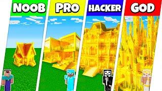 Minecraft Battle: NOOB vs PRO vs HACKER vs GOD: GOLD BLOCK HOUSE BASE BUILD CHALLENGE / Animation