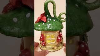 Evergreen Christmas mushroom fairy house idea with #homemade #airdryclay - #clayitnow #short