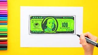 How to draw money - 100 dollar bill