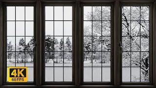 4K Winter landscape with snow window View - Relaxing, Calming, Ambience