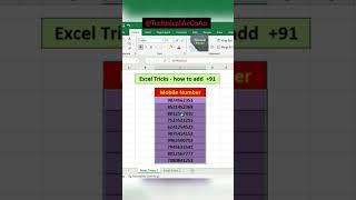 Excel Tricks how to add country code(+91) with a Mobile Number #viral #exceltricks #excel