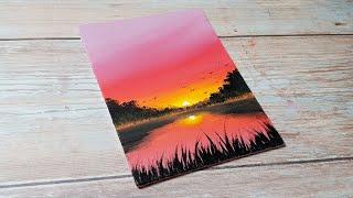 dreamy sunset sky / easy acrylic painting ideas for beginners ️