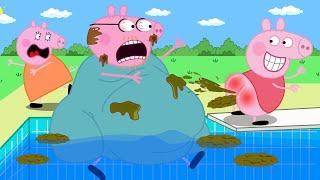 Peppa's Daddy plays the "can't stop laughing" game at the pool by | Peppa Pig Funny Animation