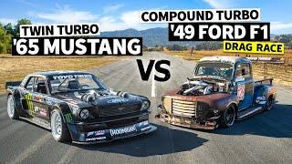 1,200hp Compound Turbo Diesel F100 vs Ken Block’s 1,400hp AWD Ford Mustang