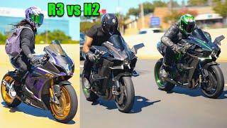 NINJA H2 Meets The Worlds FASTEST R3 (Insane Revving) 