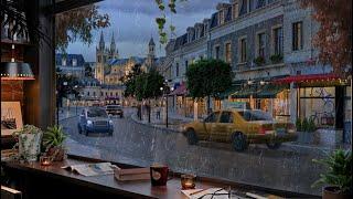 Rainy Day at a Coffee Shop – Rain and Thunderstorm Sounds - Study Focus and Relaxation Ambience