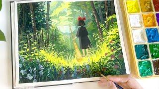 Studio Ghibli Painting / Cozy Art Video/ Kiki's Delivery Service/ Gouache Painting/ Paint with Me 