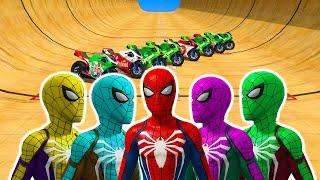 GTA 5 spiderman big funny head race with bikes on mega ramp super hard fun