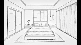 How to draw a bedroom in one point perspective