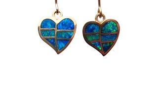 Brilliant Blue Heart Opal Earrings 14k Gold - 7705 | FlashOpal