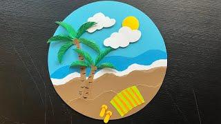 Beach scene paper craft | Beach paper scenery | Paper collage ideas