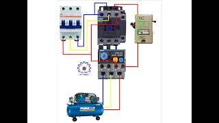 cách đấu nối máy nén khí 3 pha tự động ngắt với relay áp suất và khởi động từ