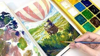 Relaxing Painting Video / Gouache Coloring & Painting / Paint with Me / Witch Painting Tutorial 🪄