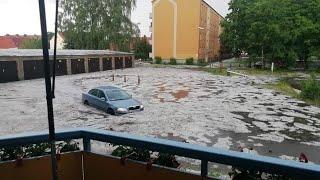 Stendal Unwetter Hagel, Starkregen, Eismassen fließen auf Straße, Erdrutsch  (20. Mai 2024)