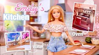 Emily’s NEW Kitchen! Making a Barbie Doll Room! Fridge| Oven| Sink| Drawers| Cabinets| & More