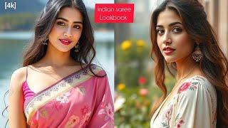 [4k] Real Indian Ai Lookbook Model - Lakeside floral Beauty - Indian girl saree Lookbook #saree #art