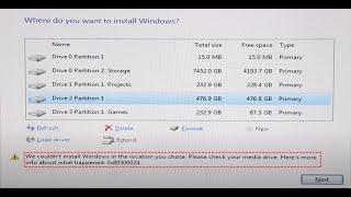 حل مشكلة يتعذر تثبيت windows على هذا القرص | we couldn't install windows in the location you choose